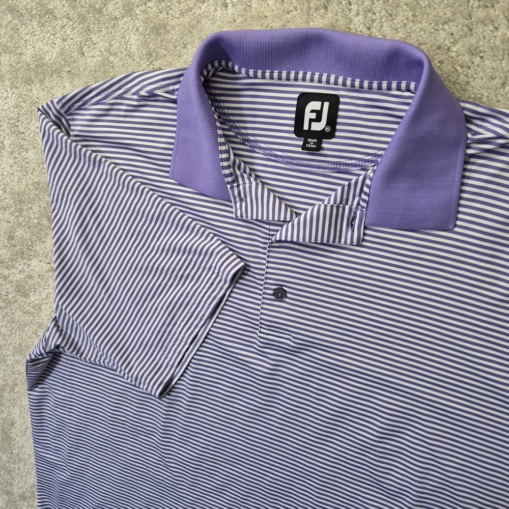 Footjoy Golf Polo Shirt Mens 2XL Purple Stripe Lightweight Polyester Outdoor